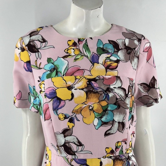 Nation LTD Dress Womens Size 12 Pink Blue Floral Sheath Short Sleeve Back Zipper - Picture 2 of 6